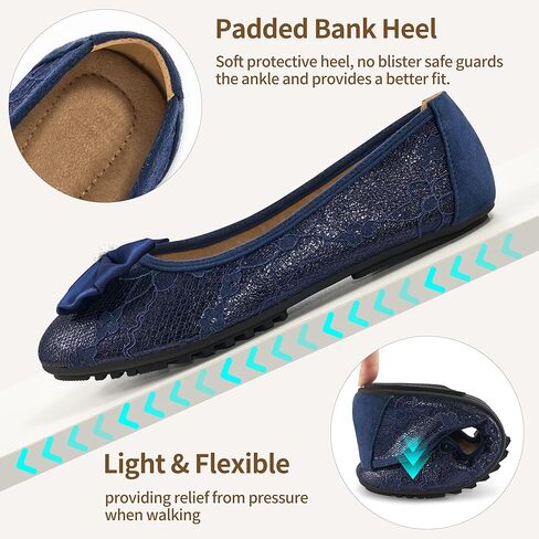 HARENCE Ballet Flats for Women Dressy: Comfortable Round Toe Bow Lace Mesh Wedding Flat Casual Slip On Walking Work Dress Shoes in Kuwait
