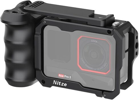 مجموعة قفص Nitze Street Snap Cage لـ Insta360 Ace Pro 2/ Ace Pro/Ace مجموعة قبضة Xplorer من سبائك الألومنيوم، مع مقبض جانبي مريح، وحزام معصم وزر مصراع الحذاء البارد - T-IN04B in Saudi Arabia