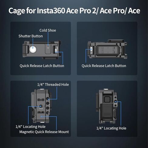 مجموعة قفص Nitze Street Snap Cage لـ Insta360 Ace Pro 2/ Ace Pro/Ace مجموعة قبضة Xplorer من سبائك الألومنيوم، مع مقبض جانبي مريح، وحزام معصم وزر مصراع الحذاء البارد - T-IN04B in Saudi Arabia