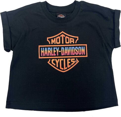 تي شيرت للأطفال الصغار بشعار Harley-Davidson Little Girls بأكمام قصيرة وشعار لامع، أسود in Kuwait