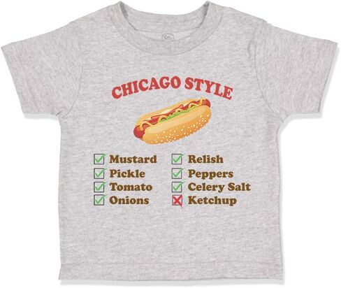 Toddler T-Shirt Others Chicago Style Image of A Hot Dog Funny Humor Cotton Buffalo Hot Dog Boy & Girl Clothes Food & Beverage Baby Funny Tee Oxford Gray Design Only 3T in Saudi Arabia
