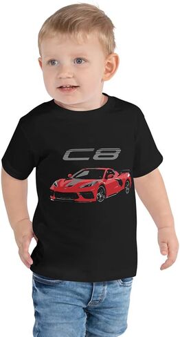 تي شيرت 2020 2021 باللون الأحمر 'Vette C8 Mid Engine للأطفال الصغار بأكمام قصيرة in Saudi Arabia