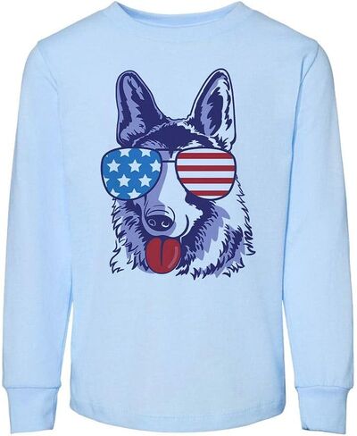 Patriotic Dog Toddler Kids Long Sleeve T-Shirt in Saudi Arabia