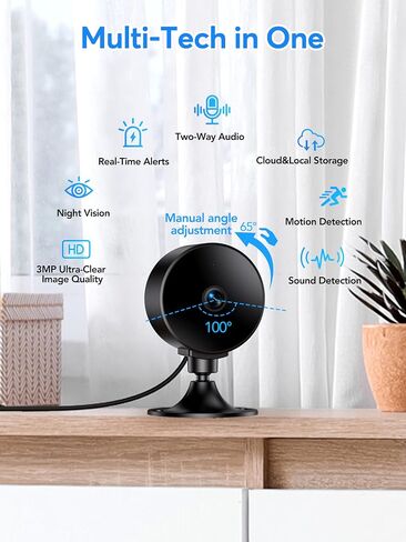 Security Camera Indoor 2K 3MP, Pet & Baby Monitor WiFi Camera with Motion & Sound Detection, Real-Time Alert, Two-Way Audio, Works with Alexa & Google Assistant, Supports 256G SD&Cloud, 2.4GHz in Saudi Arabia