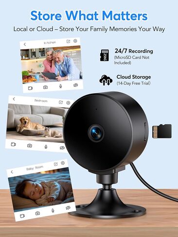 Security Camera Indoor 2K 3MP, Pet & Baby Monitor WiFi Camera with Motion & Sound Detection, Real-Time Alert, Two-Way Audio, Works with Alexa & Google Assistant, Supports 256G SD&Cloud, 2.4GHz in Saudi Arabia
