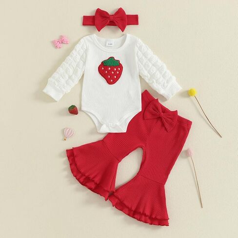 Newborn Baby Girl Outfits Infant Ribbed Knit Romper Tops+Bow Bell Bottoms Pants+Cute Headband 3pcs Fall Clothes Set in Saudi Arabia