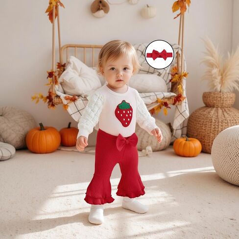 Newborn Baby Girl Outfits Infant Ribbed Knit Romper Tops+Bow Bell Bottoms Pants+Cute Headband 3pcs Fall Clothes Set in Saudi Arabia
