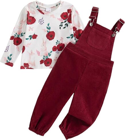 Mioglrie Toddler Baby Girl Clothes 12 18 24 Months 2T 3T 4T 2Pcs Girl Outfits Adjustable Overall Set Cute Jumpsuit in Saudi Arabia