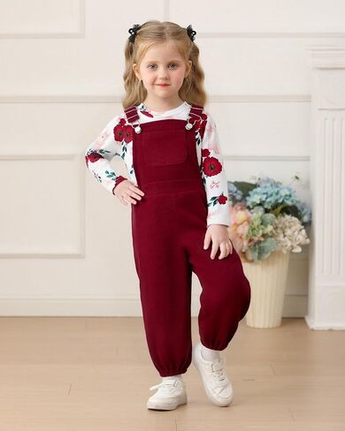 Mioglrie Toddler Baby Girl Clothes 12 18 24 Months 2T 3T 4T 2Pcs Girl Outfits Adjustable Overall Set Cute Jumpsuit in Saudi Arabia