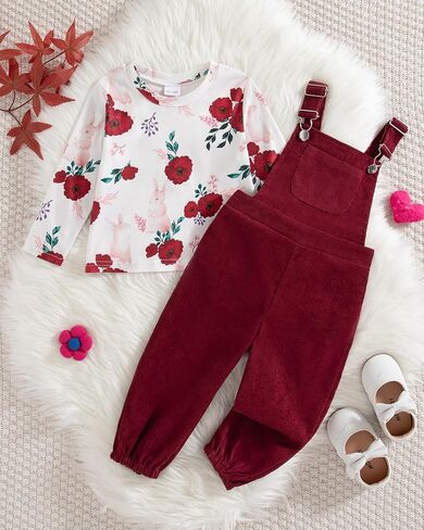 Mioglrie Toddler Baby Girl Clothes 12 18 24 Months 2T 3T 4T 2Pcs Girl Outfits Adjustable Overall Set Cute Jumpsuit in Saudi Arabia