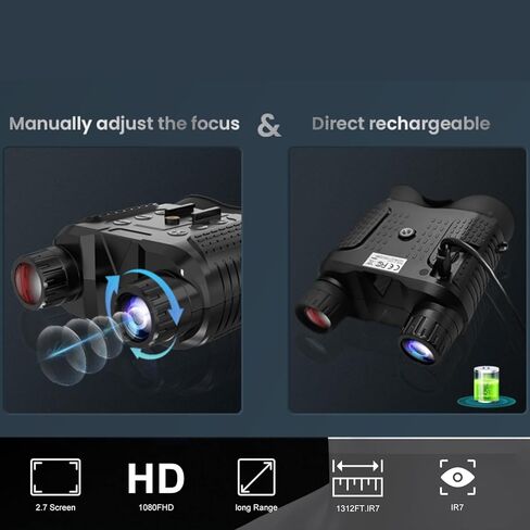 نظارات الرؤية الليلية، مناظير رؤية ليلية قابلة لإعادة الشحن للبالغين، شاشة كبيرة 2.7 بوصة يمكنها حفظ فيديو بدقة 1080 بيكسل وصور 12 متر، متوافقة مع خوذة MICH السريعة، تتضمن بطاقة SD سعة 32 جيجابايت وحامل نظارات الرؤية الليلية in Kuwait