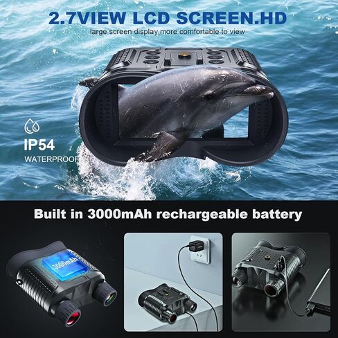 نظارات الرؤية الليلية، مناظير رؤية ليلية قابلة لإعادة الشحن للبالغين، شاشة كبيرة 2.7 بوصة يمكنها حفظ فيديو بدقة 1080 بيكسل وصور 12 متر، متوافقة مع خوذة MICH السريعة، تتضمن بطاقة SD سعة 32 جيجابايت وحامل نظارات الرؤية الليلية in Kuwait