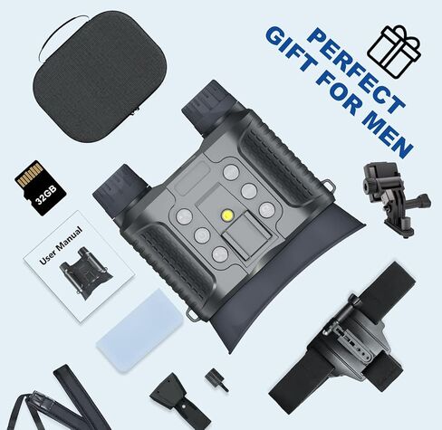 نظارات الرؤية الليلية، مناظير رؤية ليلية قابلة لإعادة الشحن للبالغين، شاشة كبيرة 2.7 بوصة يمكنها حفظ فيديو بدقة 1080 بيكسل وصور 12 متر، متوافقة مع خوذة MICH السريعة، تتضمن بطاقة SD سعة 32 جيجابايت وحامل نظارات الرؤية الليلية in Kuwait