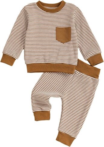 fhutpw Toddler Baby Boy Fall Clothes Striped Long Sleeve Pullover Tops Pants Set Infant Winter Outfits 3M-3T in Saudi Arabia