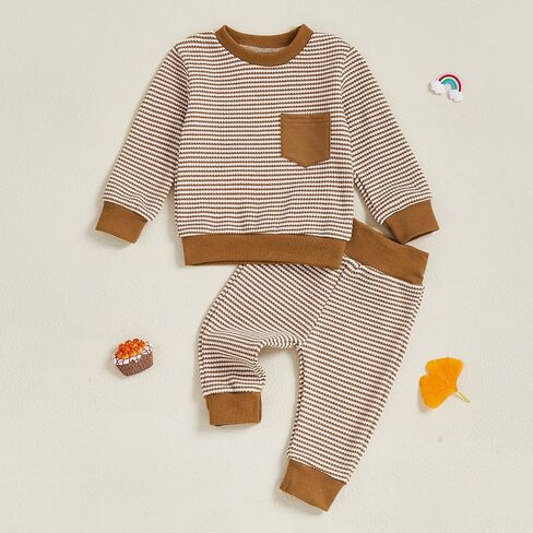 fhutpw Toddler Baby Boy Fall Clothes Striped Long Sleeve Pullover Tops Pants Set Infant Winter Outfits 3M-3T in Saudi Arabia