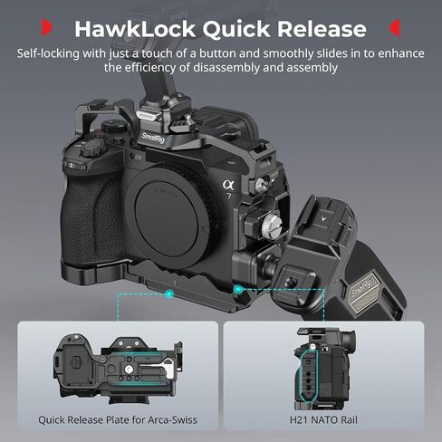 SmallRig HawkLock Quick Release Cage Kit for Sony Alpha 7R V / A7 IV / A7S III, with Top Handle/Side Handle/Cable Clamp for HDMI in Saudi Arabia