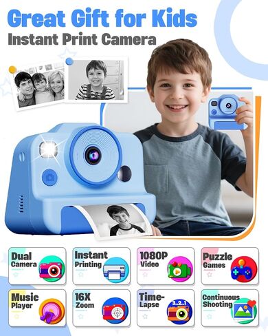 Instant Print Camera for Kids, Front Rear Dual Selfie Kids Camera with 1080P Videos, Christmas Birthday Gifts for Kids Ages 3-12, Toddler Digital Camera Toy for 4 5 6 7 8 Year Old Girls (Pink) in Saudi Arabia