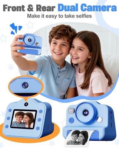 Instant Print Camera for Kids, Front Rear Dual Selfie Kids Camera with 1080P Videos, Christmas Birthday Gifts for Kids Ages 3-12, Toddler Digital Camera Toy for 4 5 6 7 8 Year Old Girls (Pink) in Saudi Arabia