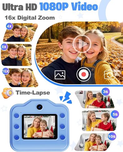 Instant Print Camera for Kids, Front Rear Dual Selfie Kids Camera with 1080P Videos, Christmas Birthday Gifts for Kids Ages 3-12, Toddler Digital Camera Toy for 4 5 6 7 8 Year Old Girls (Pink) in Saudi Arabia