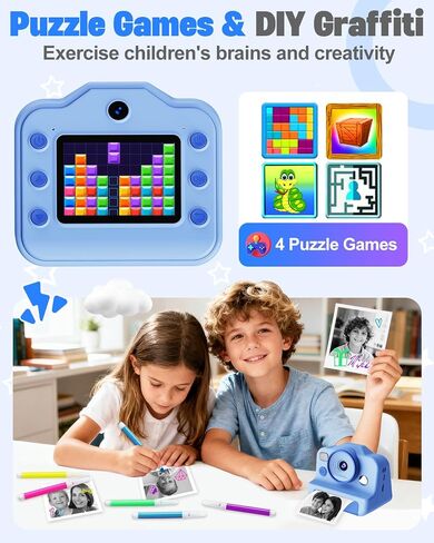 Instant Print Camera for Kids, Front Rear Dual Selfie Kids Camera with 1080P Videos, Christmas Birthday Gifts for Kids Ages 3-12, Toddler Digital Camera Toy for 4 5 6 7 8 Year Old Girls (Pink) in Saudi Arabia