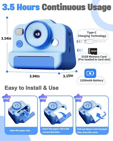 Instant Print Camera for Kids, Front Rear Dual Selfie Kids Camera with 1080P Videos, Christmas Birthday Gifts for Kids Ages 3-12, Toddler Digital Camera Toy for 4 5 6 7 8 Year Old Girls (Pink) in Saudi Arabia