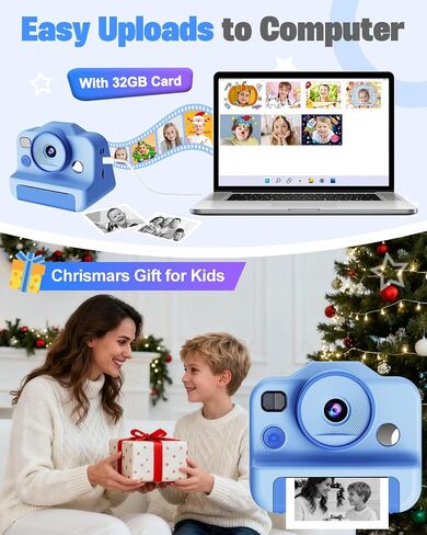 Instant Print Camera for Kids, Front Rear Dual Selfie Kids Camera with 1080P Videos, Christmas Birthday Gifts for Kids Ages 3-12, Toddler Digital Camera Toy for 4 5 6 7 8 Year Old Girls (Pink) in Saudi Arabia