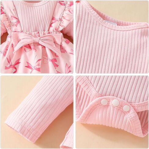 FYMNSI Baby Girls Fall Outfit Bow Print Ruffle Romper Suspender Tutu Skirt Headband 3PCS Infant Toddler Christmas Dresses in Saudi Arabia