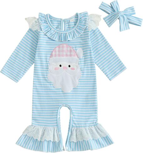 FIOMVA My First Christmas Baby Girl Clothes Santa Claus Long Sleeve Romper Ruffle Overall Jumpsuit One Piece Santa Outfit in Saudi Arabia