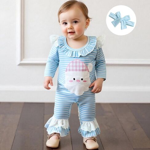 FIOMVA My First Christmas Baby Girl Clothes Santa Claus Long Sleeve Romper Ruffle Overall Jumpsuit One Piece Santa Outfit in Saudi Arabia