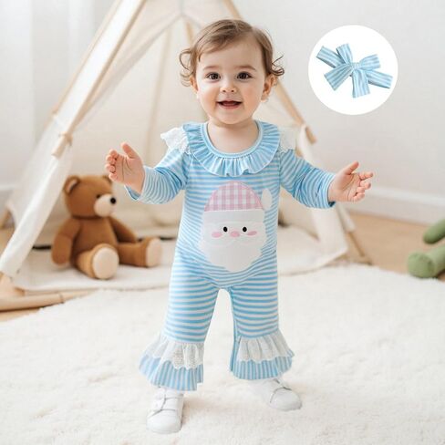 FIOMVA My First Christmas Baby Girl Clothes Santa Claus Long Sleeve Romper Ruffle Overall Jumpsuit One Piece Santa Outfit in Saudi Arabia