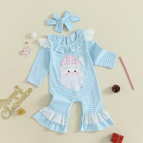 FIOMVA My First Christmas Baby Girl Clothes Santa Claus Long Sleeve Romper Ruffle Overall Jumpsuit One Piece Santa Outfit in Saudi Arabia