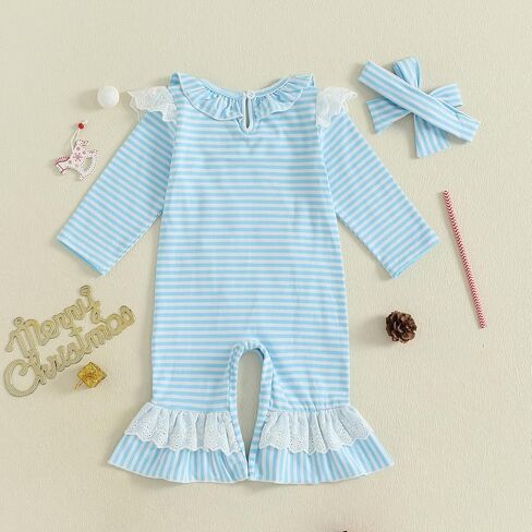 FIOMVA My First Christmas Baby Girl Clothes Santa Claus Long Sleeve Romper Ruffle Overall Jumpsuit One Piece Santa Outfit in Saudi Arabia