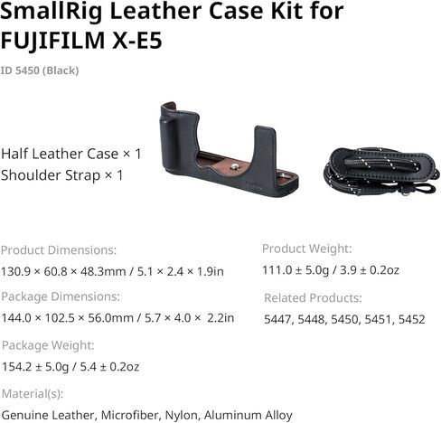 طقم حافظة جلدية SMALLRIG X-E5 لهاتف FUJIFILM X-E5، حافظة كلاسيكية نصف الجسم مع حزام كتف، مادة جلدية أصلية (بني) - 5449 in Kuwait