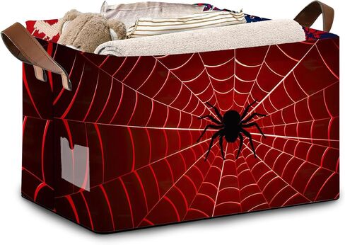 Red Spider Web Pattern Collapsible Box - 17x11.5x10.5 Inch Foldable Organizer for Seasonal Decor, Closet, Under Bed,Halloween Decor, Gothic Storage - Space-Saving Single Pack in Saudi Arabia