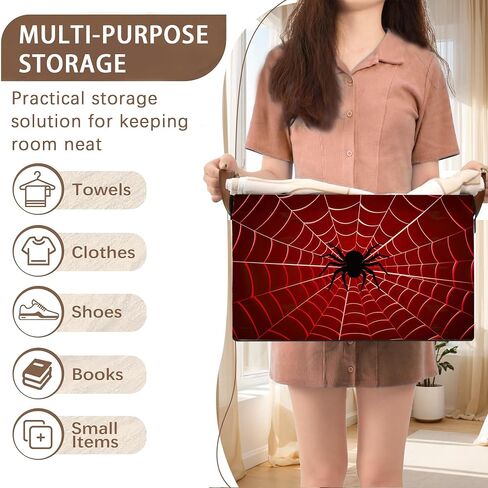 Red Spider Web Pattern Collapsible Box - 17x11.5x10.5 Inch Foldable Organizer for Seasonal Decor, Closet, Under Bed,Halloween Decor, Gothic Storage - Space-Saving Single Pack in Saudi Arabia