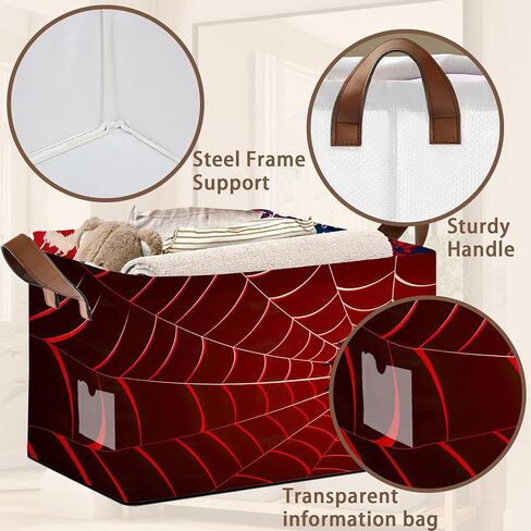 Red Spider Web Pattern Collapsible Box - 17x11.5x10.5 Inch Foldable Organizer for Seasonal Decor, Closet, Under Bed,Halloween Decor, Gothic Storage - Space-Saving Single Pack in Saudi Arabia