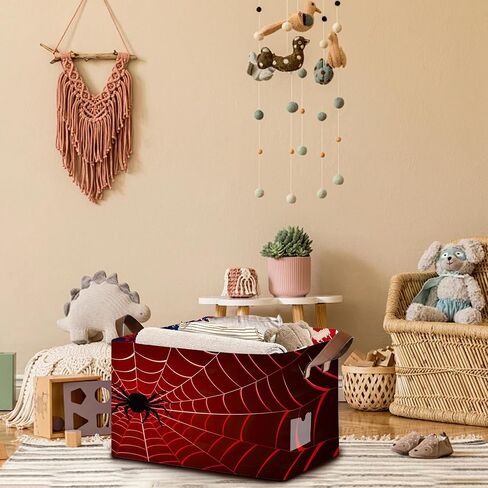 Red Spider Web Pattern Collapsible Box - 17x11.5x10.5 Inch Foldable Organizer for Seasonal Decor, Closet, Under Bed,Halloween Decor, Gothic Storage - Space-Saving Single Pack in Saudi Arabia