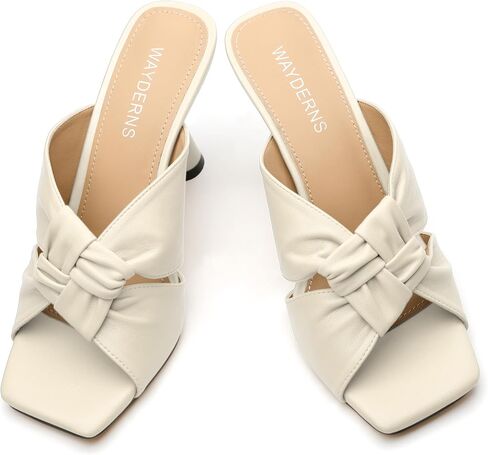 WAYDERNS Women's High Heeled Sandals Square Open Toe Knotted Strap Slip on Heels Chunky Cup Shape Heel Mules for Wedding Evening Party Elegant Sexy 3 Inch Summer Dressy Shoes in Saudi Arabia