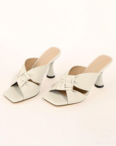 WAYDERNS Women's High Heeled Sandals Square Open Toe Knotted Strap Slip on Heels Chunky Cup Shape Heel Mules for Wedding Evening Party Elegant Sexy 3 Inch Summer Dressy Shoes in Saudi Arabia