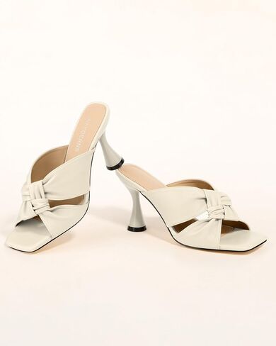 WAYDERNS Women's High Heeled Sandals Square Open Toe Knotted Strap Slip on Heels Chunky Cup Shape Heel Mules for Wedding Evening Party Elegant Sexy 3 Inch Summer Dressy Shoes in Saudi Arabia