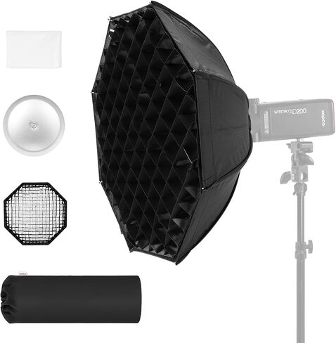 Godox AD-S7 Umbrella Softbox for Godox AD200 AD200Pro AD200Pro II AD360II Strobe Flash Quick Set up Release 48cm/18.9inch Soft Box with Grid Diffuser Carry Bag in Saudi Arabia