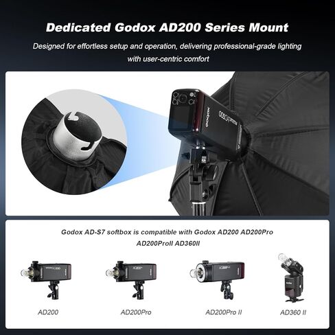 Godox AD-S7 Umbrella Softbox for Godox AD200 AD200Pro AD200Pro II AD360II Strobe Flash Quick Set up Release 48cm/18.9inch Soft Box with Grid Diffuser Carry Bag in Saudi Arabia