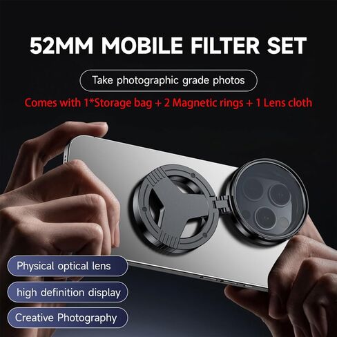 52mm Phone Lens CPL Polarizer Filter for iPhone,Samsung and Other Smart Phones,Retractable Magnetic Mount Adapter, HD Multi-Coated SLR Lens Grade Optical Glass, Phone Lens Accessories in Saudi Arabia
