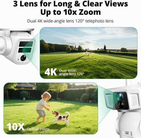 4G LTE Cellular Security Camera, 4K Wireless Outdoor Solar Camera 12000mAh, No WiFi or WiFi Duo-Mode, 10x Optical Zoom, 360° Pan and Tilt AI Tracking, 64G SD/SIM Card, IP66 Weather-Resistant - White in Saudi Arabia
