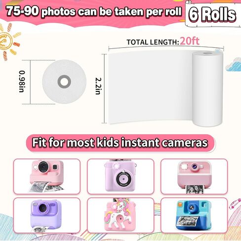 Kids Camera Instant Photo Printing Paper Roll, 6 Rolls Leebotree Thermal Print Refill Fit for Most Kids Instant Camera Includes ESOXOFFORE/Dylanto/DUDUDRAGON/Cimizi (6 Rolls-White) in Saudi Arabia