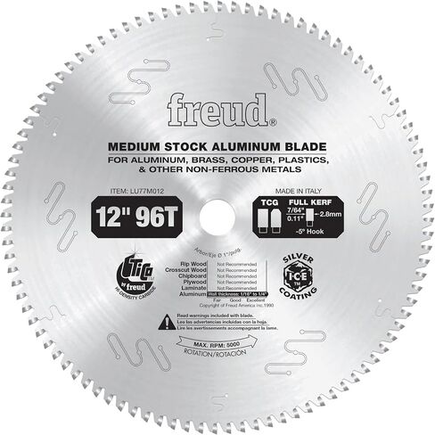 Freud Medium Stock Aluminum Saw Blade with Tico Hi-Density Carbide Non-Ferrous Blend for Maximum Performance - 12" Diameter, 96 Teeth, TCG Grind - LU77M012 in Saudi Arabia