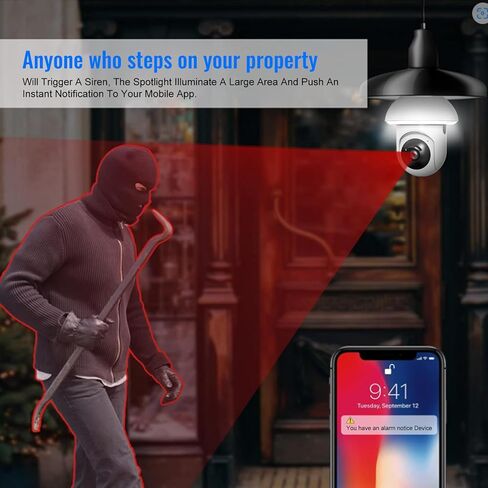 كاميرا مراقبة بمصباح كهربائي - 2.4 جيجا هرتز واي فاي 1080 بكسل كاميرات مراقبة لاسلكية داخلية وخارجية وكشف الحركة والتنبيه، محادثة ثنائية الاتجاه، رؤية ليلية ملونة، يمكن استخدامها كمصباح شارع in Kuwait