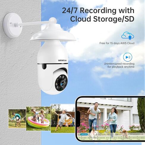WESECUU Light Bulb Security Camera -5G& 2.4GHz WiFi 2K Security Cameras Wireless Outdoor Motion Detection and Alarm,Two-Way Talk,Color Night Vision,Human Detection, Bulb Camera Compatible with Alexa in Saudi Arabia