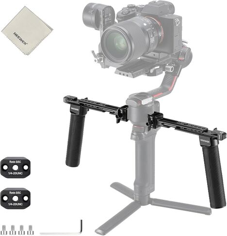 NEEWER GA006 مقبض مزدوج متوافق مع DJI RS4 RS4 Pro RS3 RS3 Pro RS2 RSC2 Ronin S SC Gimbal، طقم مقبض مزدوج مع 2 قضبان ناتو صغيرة، مشابك ناتو، خيوط 1/4 بوصة و3/8 بوصة، 1x قطعة قماش للتنظيف in Kuwait
