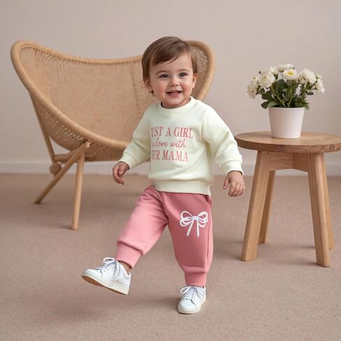 ملابس أطفال بنات من Murnouche 6 12 18 24 شهرًا 2T ملابس خريف وشتاء بأكمام طويلة وسراويل من قطعتين in Kuwait